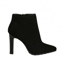 Bottines à bout pointu pour femmes avec fermeture éclair en daim noir talon 10 - Pointures disponibles:  31