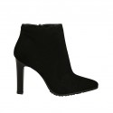 Bottines à bout pointu pour femmes avec fermeture éclair en daim noir talon 10