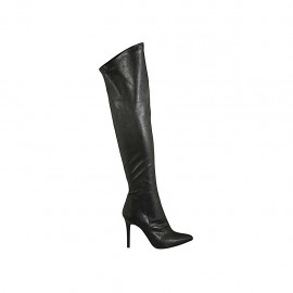 Botas sobre la rodilla para mujer en piel y material elastico negro tacon 9 - Tallas disponibles:  31