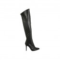 Bottes au-dessus de genou pour femmes en cuir et matériau élastique noir talon 9