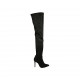 Botas sobre la rodilla para mujer en gamuza y material elastico negro con media cremallera interna tacon 9 - Tallas disponibles:  42