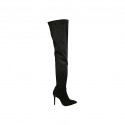 Woman's over-the-knee boot in black suede and elastic material with half inner zipper heel 9