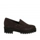 Zapato cerrado para mujer con elasticos y plantilla extraible en gamuza marron y charol negro tacon 4 - Tallas disponibles:  32, 43, 44