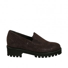 Damenschuh mit Gummibändern und herausnehmbarer Innensohle aus braunem Wildleder und schwarzem Lackleder Absatz 4 - Verfügbare Größen:  32, 43, 44