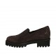 Zapato cerrado para mujer con elasticos y plantilla extraible en gamuza marron y charol negro tacon 4 - Tallas disponibles:  32, 43, 44