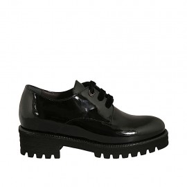 Zapato derby para mujer con cordones y plantilla extraible en charol negro tacon 4 - Tallas disponibles:  32