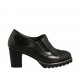 Woman's highfronted shoe with elastics, removable insole and fringes in black leather heel 7 - Available sizes:  42, 44