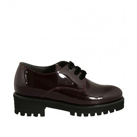 Chaussure derby à lacets avec semelle removible pour femmes en cuir verni bordeaux talon 4 - Pointures disponibles:  43