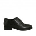 Chaussure richelieu à lacets pour femmes en cuir noir avec bout pointu Brogue talon 3