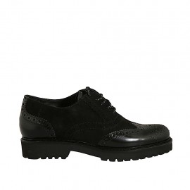 Oxfordschuh mit Schnürsenkel für Damen aus schwarzem Wildleder und gebürstetem Leder Absatz 3 - Verfügbare Größen:  33, 43, 44