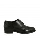 Woman's laced pointy derby shoe in black leather and patent leather with Brogue decorations heel 3 - Available sizes:  44, 45