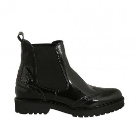 Stivaletto da donna in stile inglese con elastici in vernice nera tacco 3 - Misure disponibili: 32, 33, 34, 44, 45