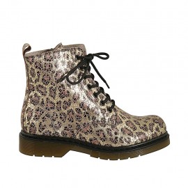 Woman's laced ankle boot with zipper in golden printed suede heel 3 - Available sizes:  32
