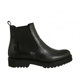 Bottines pour femmes en cuir noir avec élastiques talon 3 - Pointures disponibles:  32, 33, 43, 44
