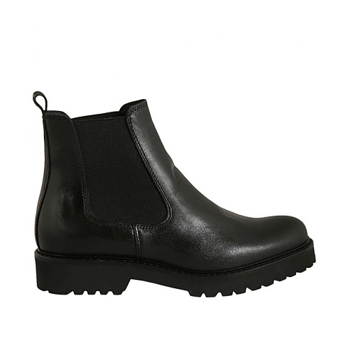 Botines para mujer en piel negra con elasticos tacon 3 - Tallas disponibles:  32, 33, 43, 44