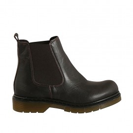 Stivaletto da donna con elastici in pelle color testa di moro tacco 3 - Misure disponibili: 32, 33, 43, 44, 45