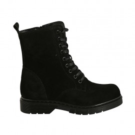 Bottines pour femmes avec lacets et fermeture éclair en daim noir talon 3 - Pointures disponibles:  32