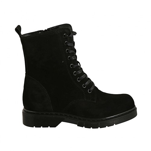 Woman's laced ankle boot with zipper in black suede heel 3 - Available sizes:  32