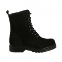 Woman's laced ankle boot with zipper in black suede heel 3
