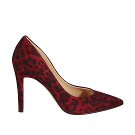 Escarpin à bout pointu pour femmes en daim rouge tacheté talon 9 - Pointures disponibles:  33, 34
