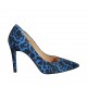 Zapato de salon puntiagudo en gamuza azul aciano moteada para mujer tacon 9 - Tallas disponibles:  33, 34