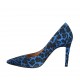 Zapato de salon puntiagudo en gamuza azul aciano moteada para mujer tacon 9 - Tallas disponibles:  33, 34