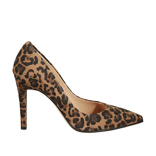 Zapato de salon puntiagudo en gamuza moteada beis para mujer tacon 9 - Tallas disponibles:  31