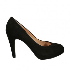 Zapato de salon para mujer en gamuza negra con plataforma y tacon 9 - Tallas disponibles:  31, 32