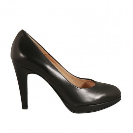 Zapato de salon con plataforma para mujer en piel negra tacon 9 - Tallas disponibles:  31
