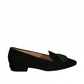 Mocassin pour femmes avec glands en daim noir talon 2 - Pointures disponibles:  34