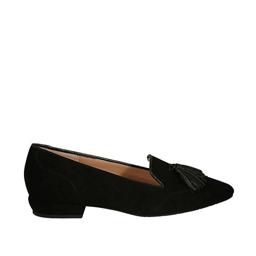 Woman's loafer with tassels in black suede heel 2 - Available sizes:  34
