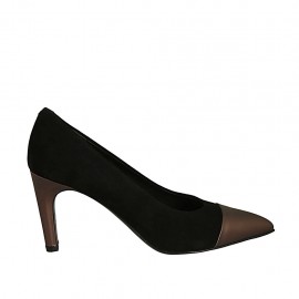 Decolté a punta da donna in pelle bronzo e camoscio nero tacco 7 - Misure disponibili: 31, 32, 34, 43, 45, 47