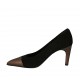 Zapato de salón puntiagudo para mujer en piel bronce y gamuza negra tacon 7 - Tallas disponibles:  31, 32, 34, 43, 45, 47