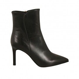 Bottines à bout pointu pour femmes avec fermeture éclair en cuir noir talon 8 - Pointures disponibles:  43