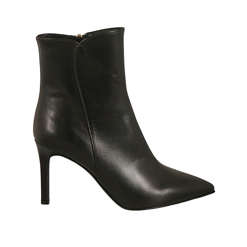 Stivaletto a punta da donna con cerniera in pelle nera tacco 8 - Misure disponibili: 31, 43