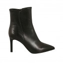 Bottines à bout pointu pour femmes avec fermeture éclair en cuir noir talon 8