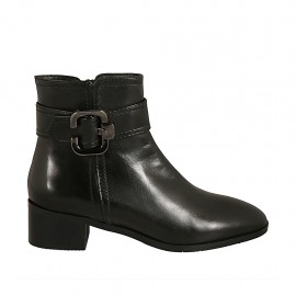 Stivaletto da donna con fibbia e cerniera in pelle nera tacco 4 - Misure disponibili: 32, 33, 43, 47