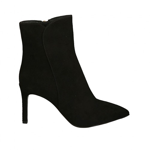 Botines puntiagudos para mujer con cremallera en gamuza negra tacon 8 - Tallas disponibles:  31