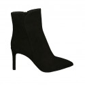 Bottines à bout pointu pour femmes avec fermeture éclair en daim noir talon 8