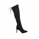 Bottes au genou à bout pointu pour femmes en daim elastique noir avec lacets et fermeture éclair talon 8 - Pointures disponibles:  42