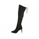 Bottes au genou à bout pointu pour femmes en daim elastique noir avec lacets et fermeture éclair talon 8 - Pointures disponibles:  42