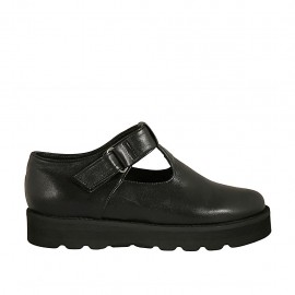 Chaussure pour femmes avec velcro en cuir noir talon compensé 3 - Pointures disponibles:  42, 43, 45, 47