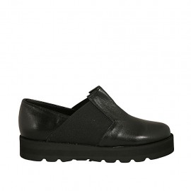 Hochgeschlossener Damenschuh mit Gummibändern aus schwarzem Leder Keilabsatz 3 - Verfügbare Größen:  34, 42, 43, 44, 45, 47