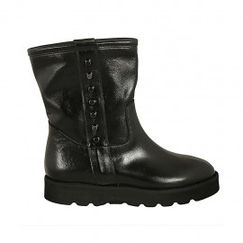 Damenstiefelette mit Nieten aus schwarzem Leder Keilabsatz 3 - Verfügbare Größen:  33, 34, 42, 43, 44