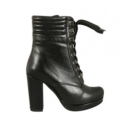 Bottine à lacets avec plateforme pour femmes en cuir noir talon 10 - Pointures disponibles:  32, 33