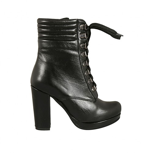 Bottine à lacets avec plateforme pour femmes en cuir noir talon 10 - Pointures disponibles:  32, 33