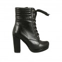 Bottine à lacets avec plateforme pour femmes en cuir noir talon 10