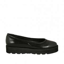 Woman's ballerina shoe in black leather wedge heel 3 - Available sizes:  42