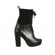Bottine à lacets pour femmes en cuir et tissu elastique noir avec plateforme talon 9 - Pointures disponibles:  32, 33, 43, 44