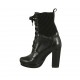 Bottine à lacets pour femmes en cuir et tissu elastique noir avec plateforme talon 9 - Pointures disponibles:  32, 33, 43, 44